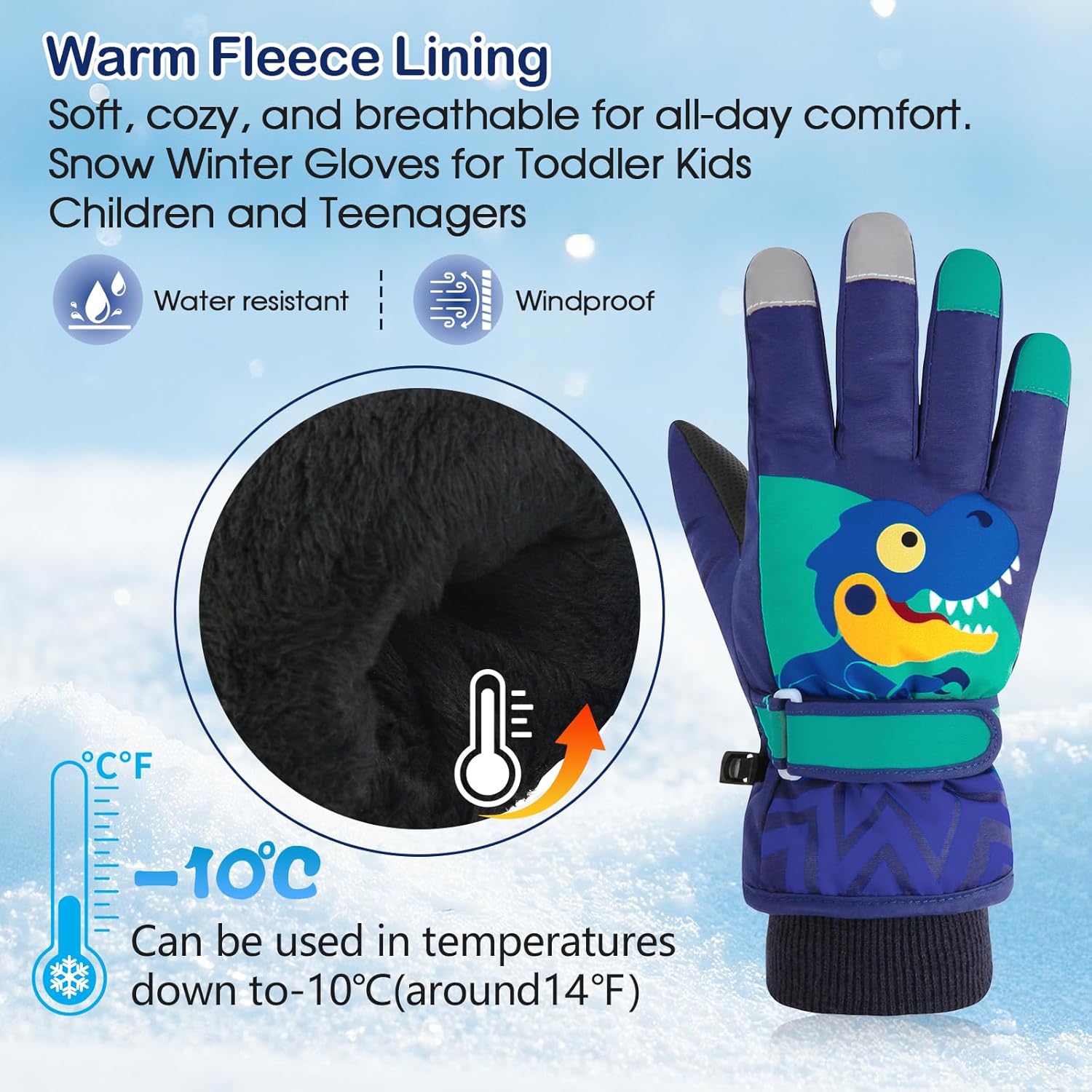 American Trends Kids Waterproof Winter Gloves Warm Snow Gloves Boys Girls Ski Gloves Toddler Mittens Windproof - Image 3