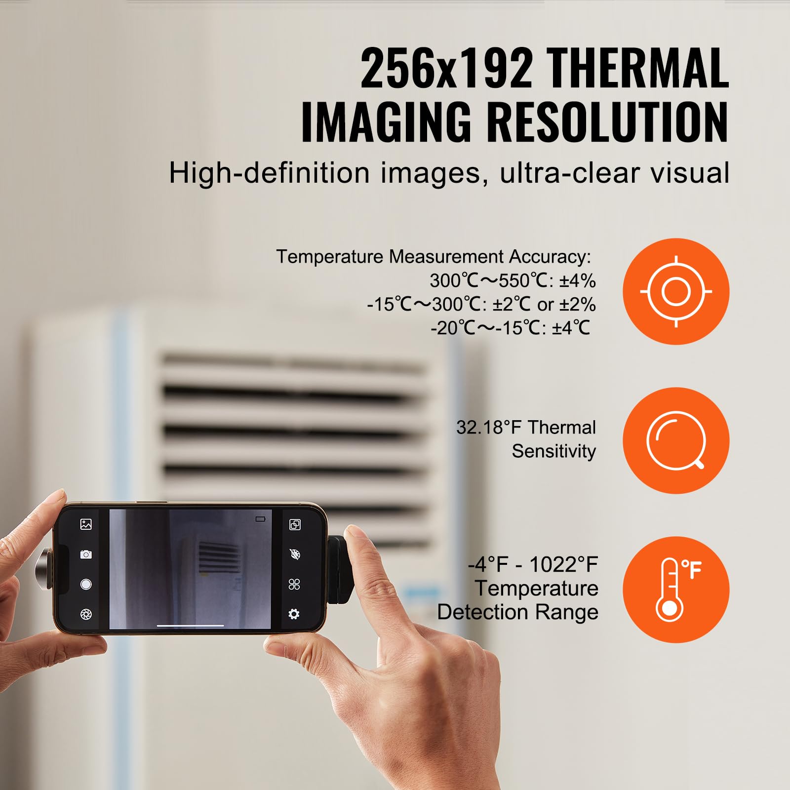 Happybuy Thermal Imaging Camera for Android & IOS, 256 x 192 IR High Resolution,Wireless Infrared Thermal Imager with WiFi & Visual Camera, 25Hz Refresh Rate Thermal Camera for Smartphone, -4°F-1022°F