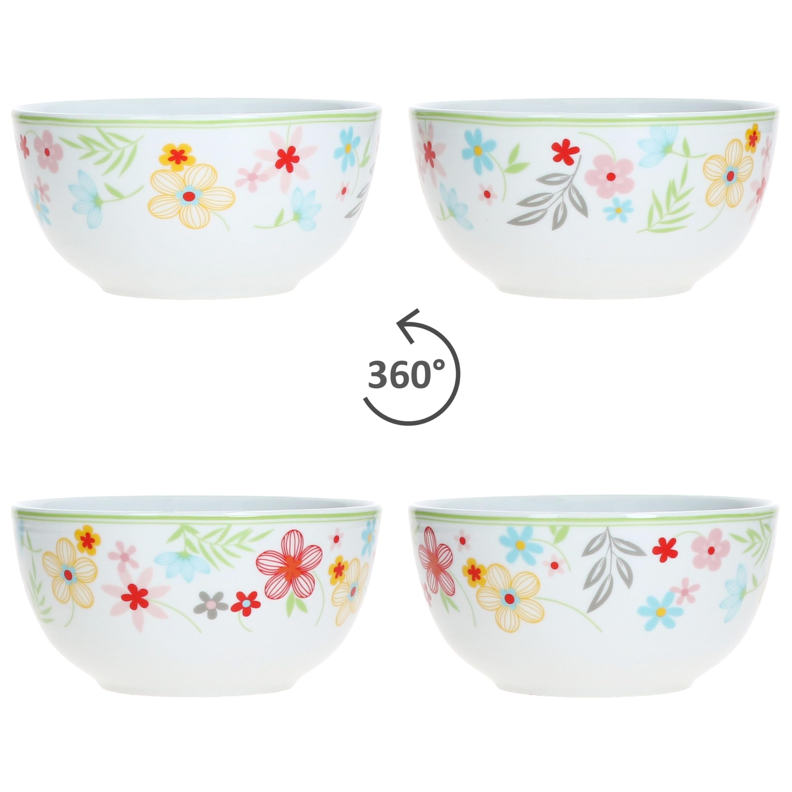 MamboCat Variant Blümchen Service de Petit-Déjeuner 18 Pièces I 6 Assiettes, Bols 450 ml et Tasses à Café 350 ml, Hauteur 10,3 cm pour 6 Personnes I Vaisselle en Porcelaine