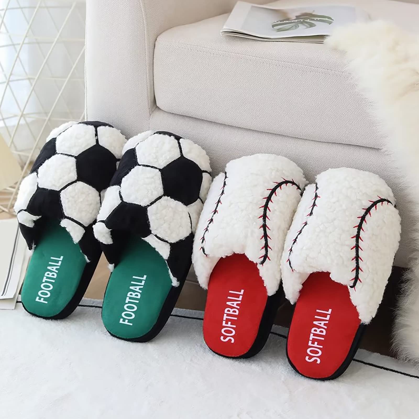 Pantuflas para mujer, para otoño e invierno, fútbol, baloncesto, béisbol, para padres e hijos, lindas pantuflas antideslizantes para interiores y hogar
