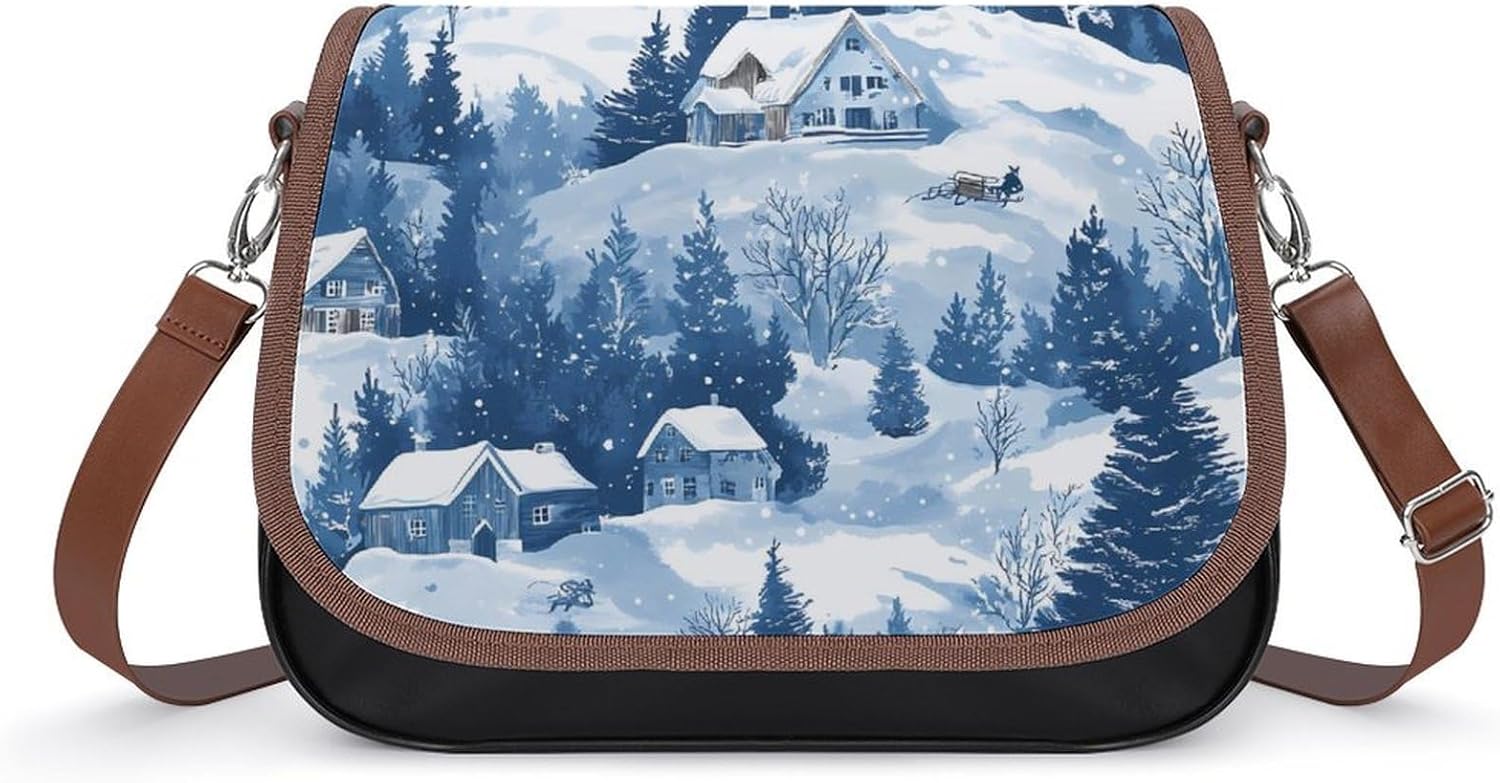 Ski Skiing Snowy Mountains Women Crossbody Purse Leather Messenger Bag Handbags Shoulder Strap Bags