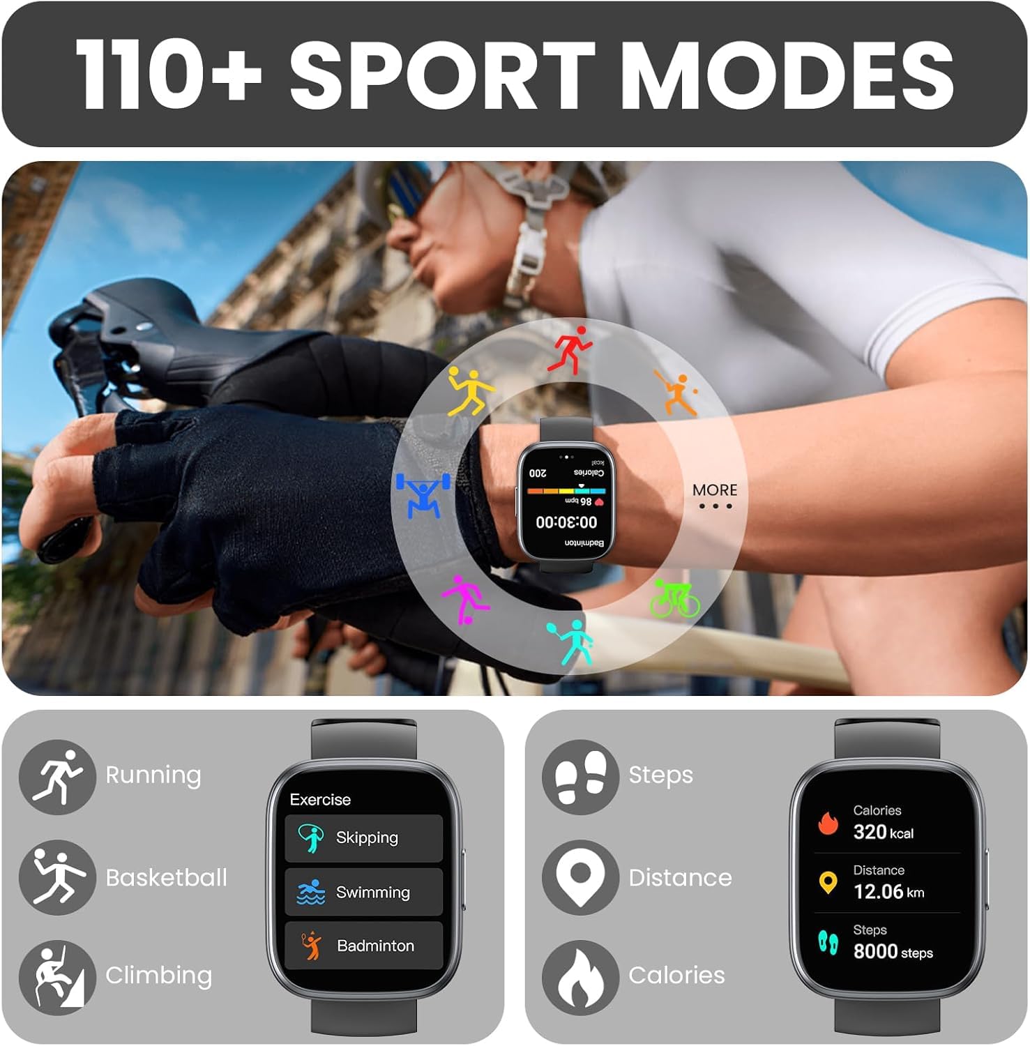 Smartwatch Uomo Donna Chiamate Bluetooth, Orologio Smart Watch con Display LCD 1.95", Contapassi/Sonno/Cardiofrequenzimetro, Impermeabil IP68 112 modalità Fitness, Fitness Tracker per Android iOS