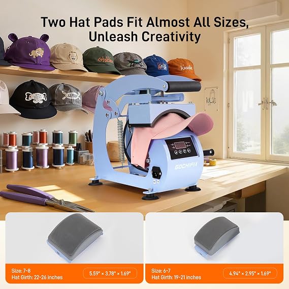 Hat Heat Press Machine, 6.54x3.84Curved Heat Plate, Precise Temp/Timer Control, Hat Stretcher, Safety Base, 2 Hat Pad, Glove, Heat Press Heat for Caps, Sublimation, Vinyl, Heat Transfer