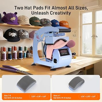 Hat Heat Press Machine, 6.54x3.84Curved Heat Plate, Precise Temp/Timer Control, Hat Stretcher, Safety Base, 2 Hat Pad, Glove, Heat Press Heat for Caps, Sublimation, Vinyl, Heat Transfer