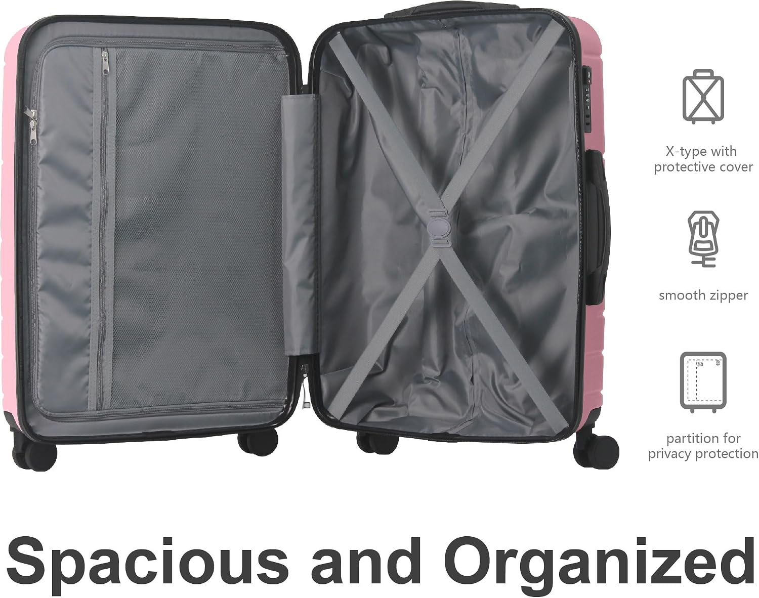 3-Piece Luggage Sets (20", 24", 28"), Suitcase with Wheels, Hardside Suitcase With Four Spinner Wheels and Scratch-Resistant Surface (ABS Hardshell, Pink)