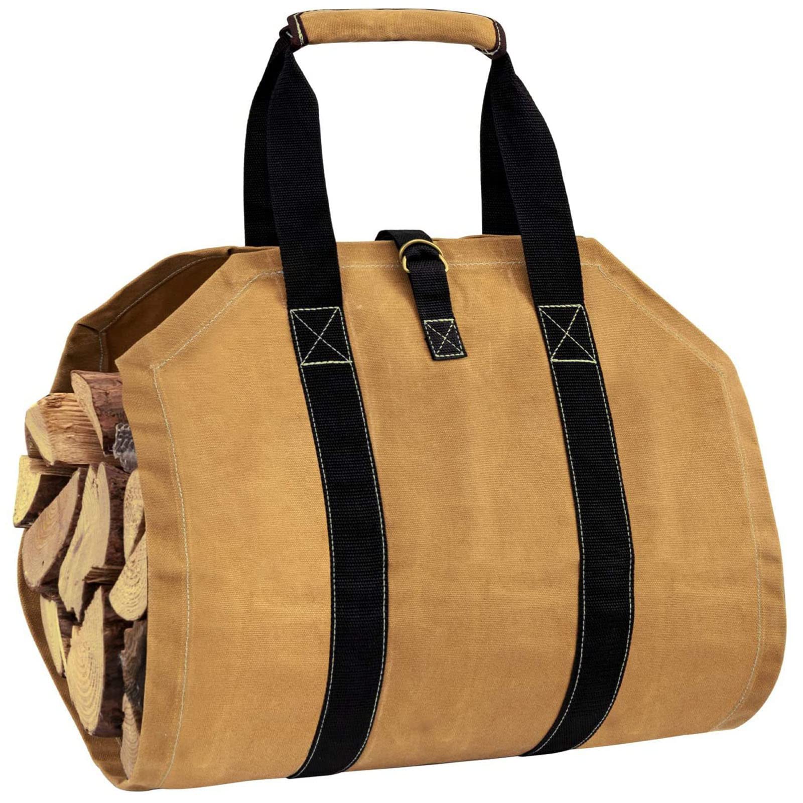 Schwerlast Wasserdicht Gewachste Leinwand Segeltuch Brennholz Kaminholztragetasche,für Holz, Zeitungen, Kaminholz,kamin, Filztasche Maße 90 x 45 cm - Khaki