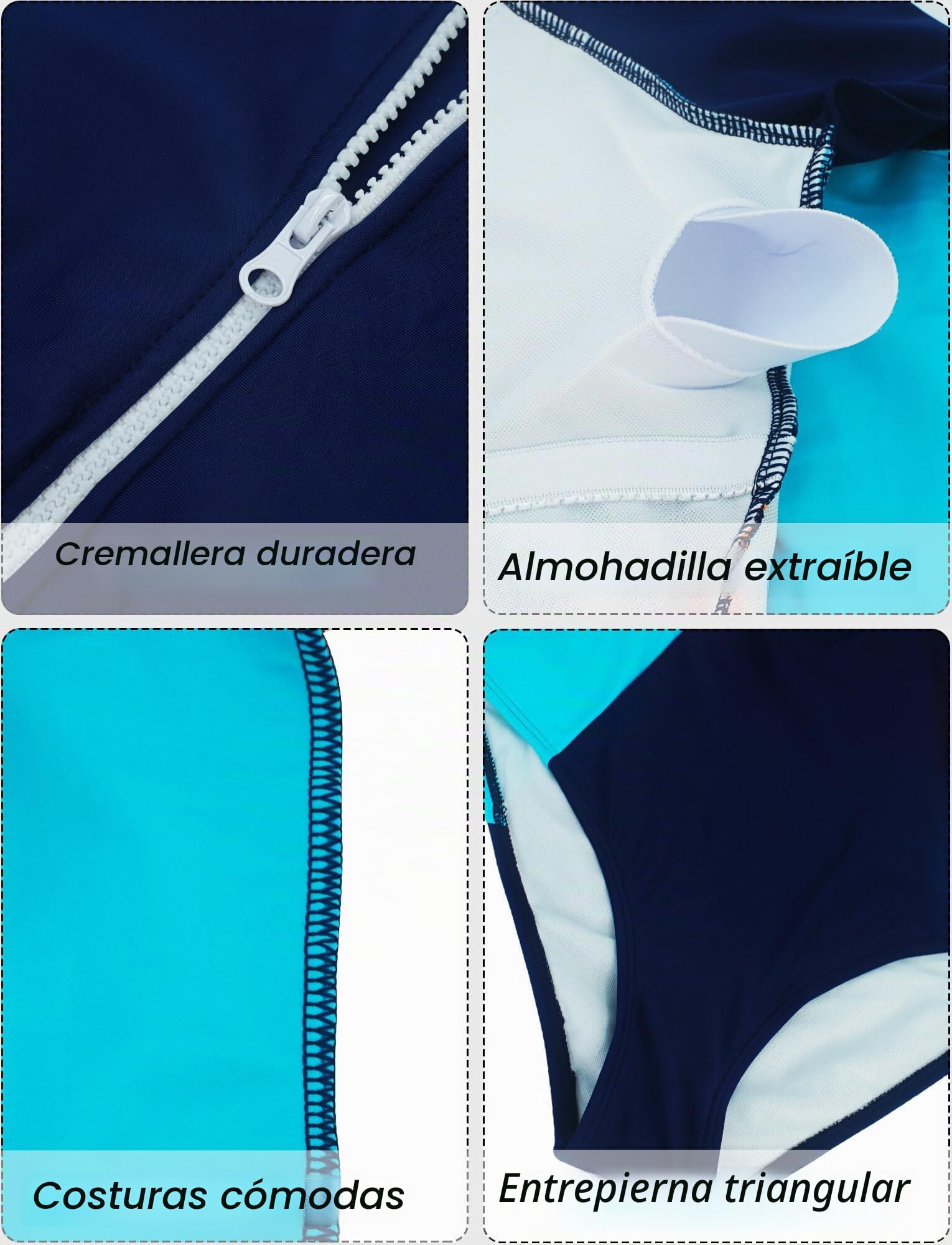 Maeau - Traje de Baño de Una Pieza para Mujer Mangas Largas con Cremallera Ropa de Baño Natación Bañadores de 1 Pieza Surf Verano - S-XXL