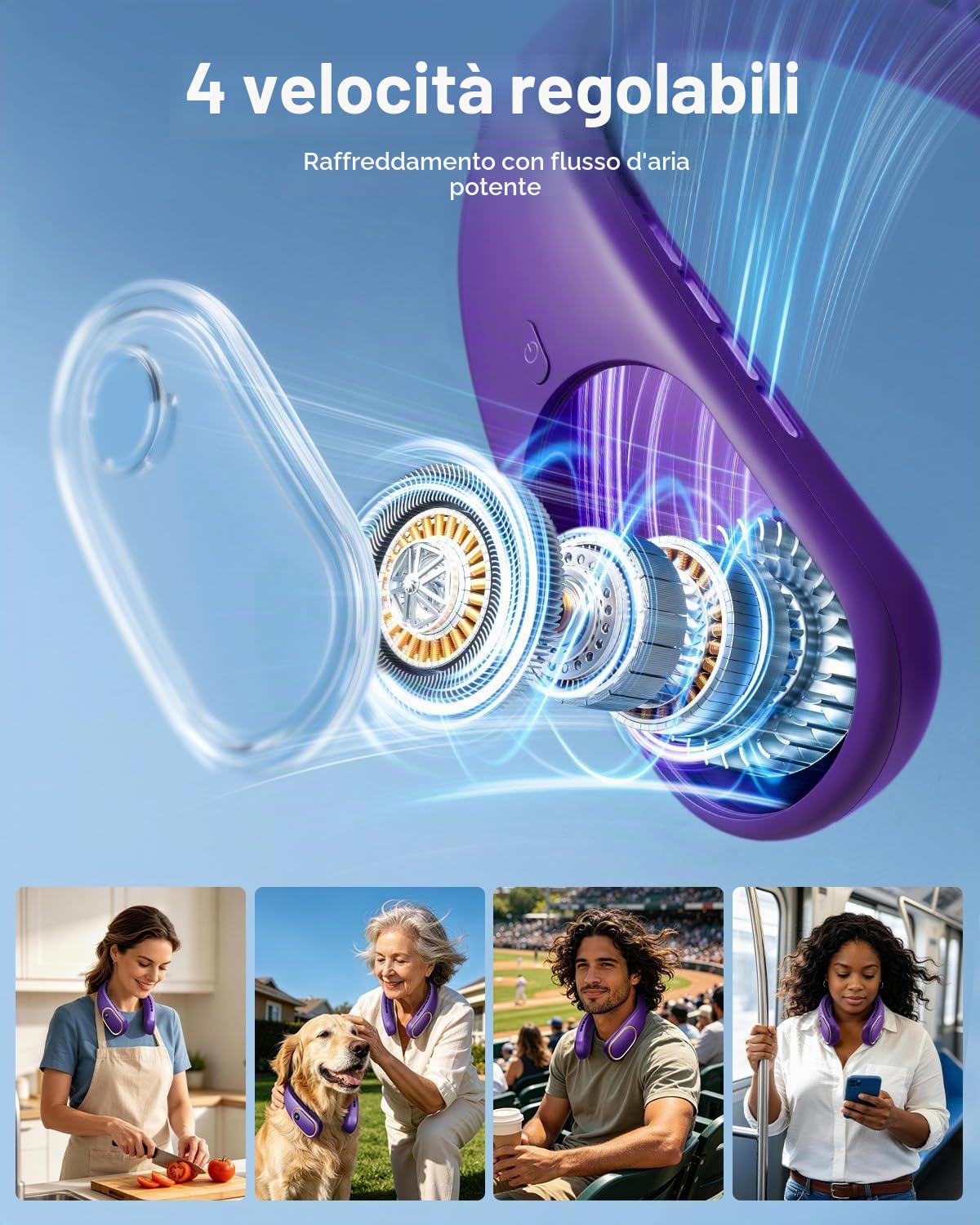 SHEWIND - Ventilatore da collo portatile - 5000mAh Ricaricabile a mani libere indossabile | 4 velocità, senza lama e display LED | Ventilatore personale di raffreddamento per viaggi, all'aperto