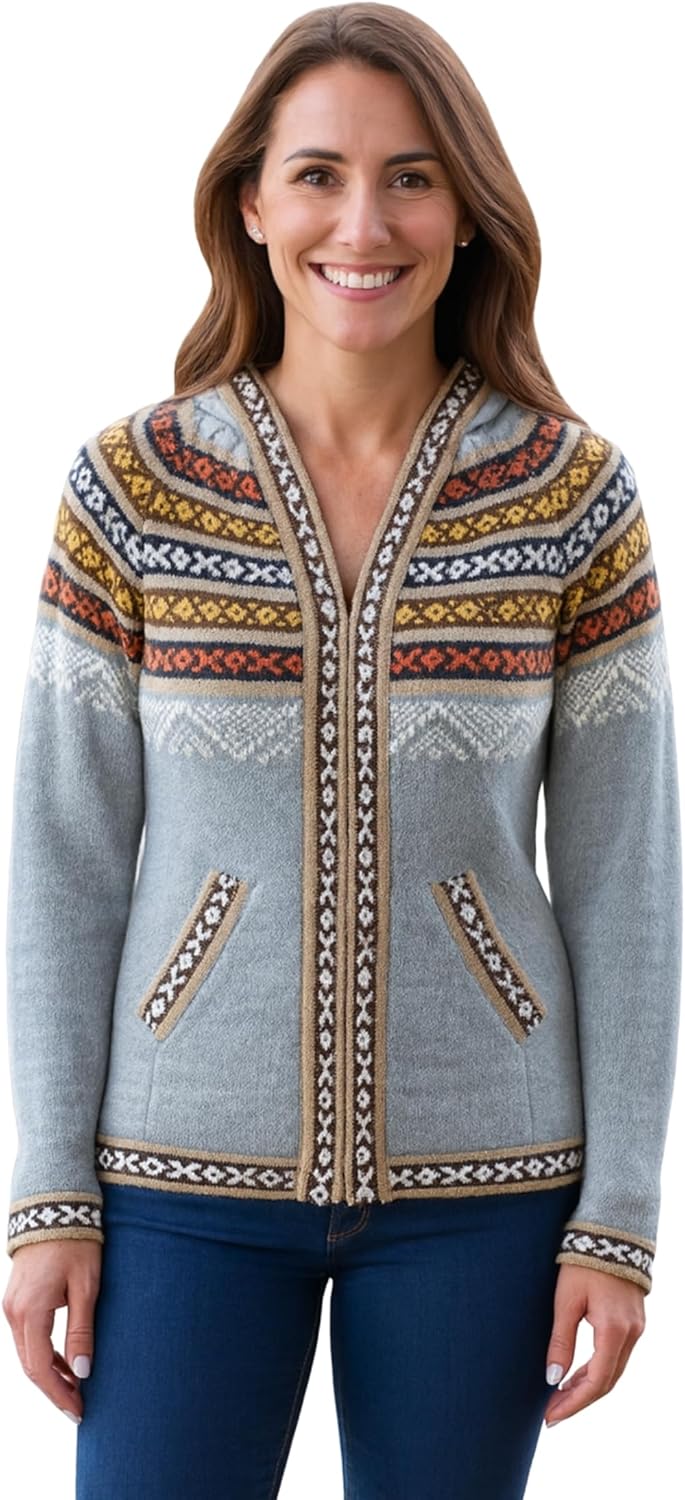 Gamboa Genuine Alpaca Cardigan Sweater for Women Winter Autumn Lightweight Soft Pullover