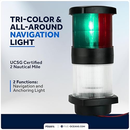 Miniatura 2 de Five Oceans Luz de navegación de barco de anclaje tricolor, carcasa de policarbonato de alto rendimiento, 12 V CC, cumple con las reglas USCG 2 NM,
