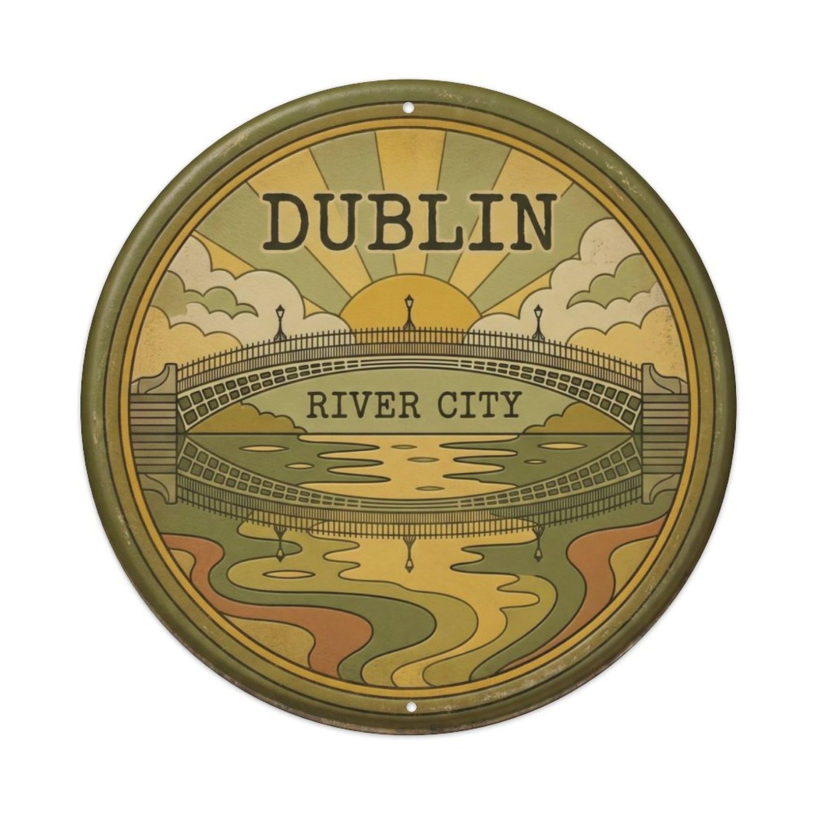 River Flowing Bedroom Waterway Metal Tin Sign Plaque Wall Decor for Cafe, Club Bar, Office, Home Garden Round Metal Poster 8x8Inch
