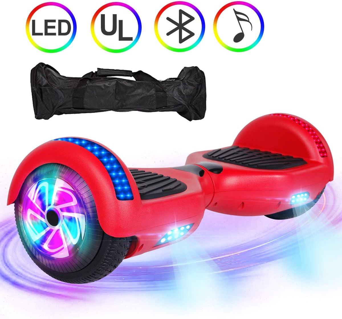 Yierchun Hoverboard 6.5" Two Wheels Self Balancing Scooter UL2272 Certified Hover Board for Kids Adults with Bluetooth Speaker and Colorful LED Lgihts