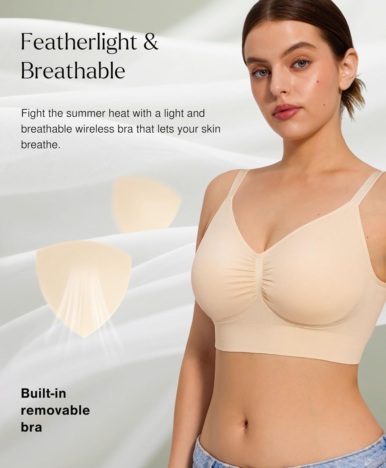 Popilush Bralettes for Women with Support Full Coverage Wireless Minimizer Bras Push Up Seamless Bra with Removable Pads - Image 3