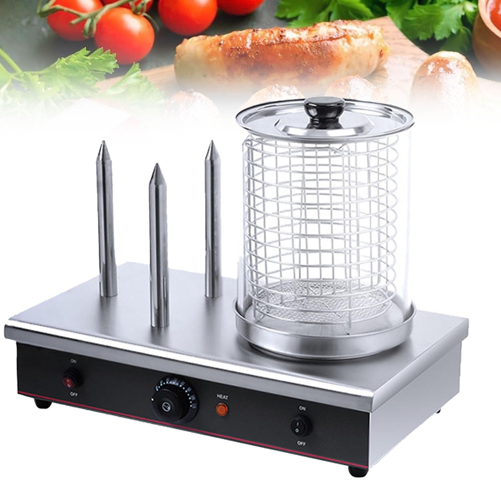 Máquina calentadora Comercial de Perritos Calientes Tostadora eléctrica de Bollos de Acero Inoxidable Máquina para Hacer Salchichas Hotdogs Cocina al Vapor con Temperatura Ajustable