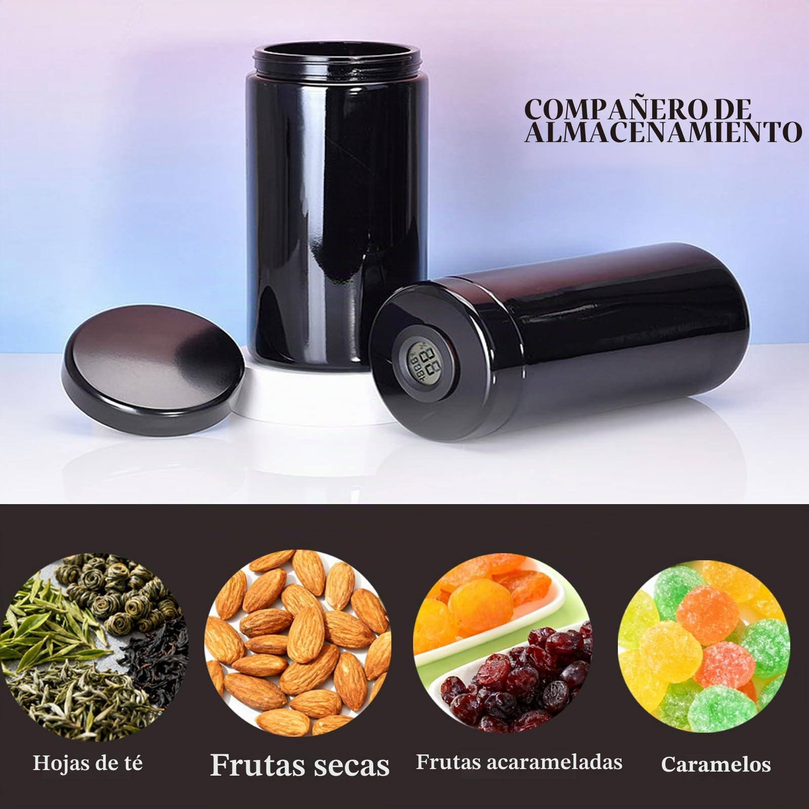 Tarro de cristal UV, hermético, a prueba de olores, para cocina, cristal con humedad digital, para café, té, especias, productos secos (250 ml)
