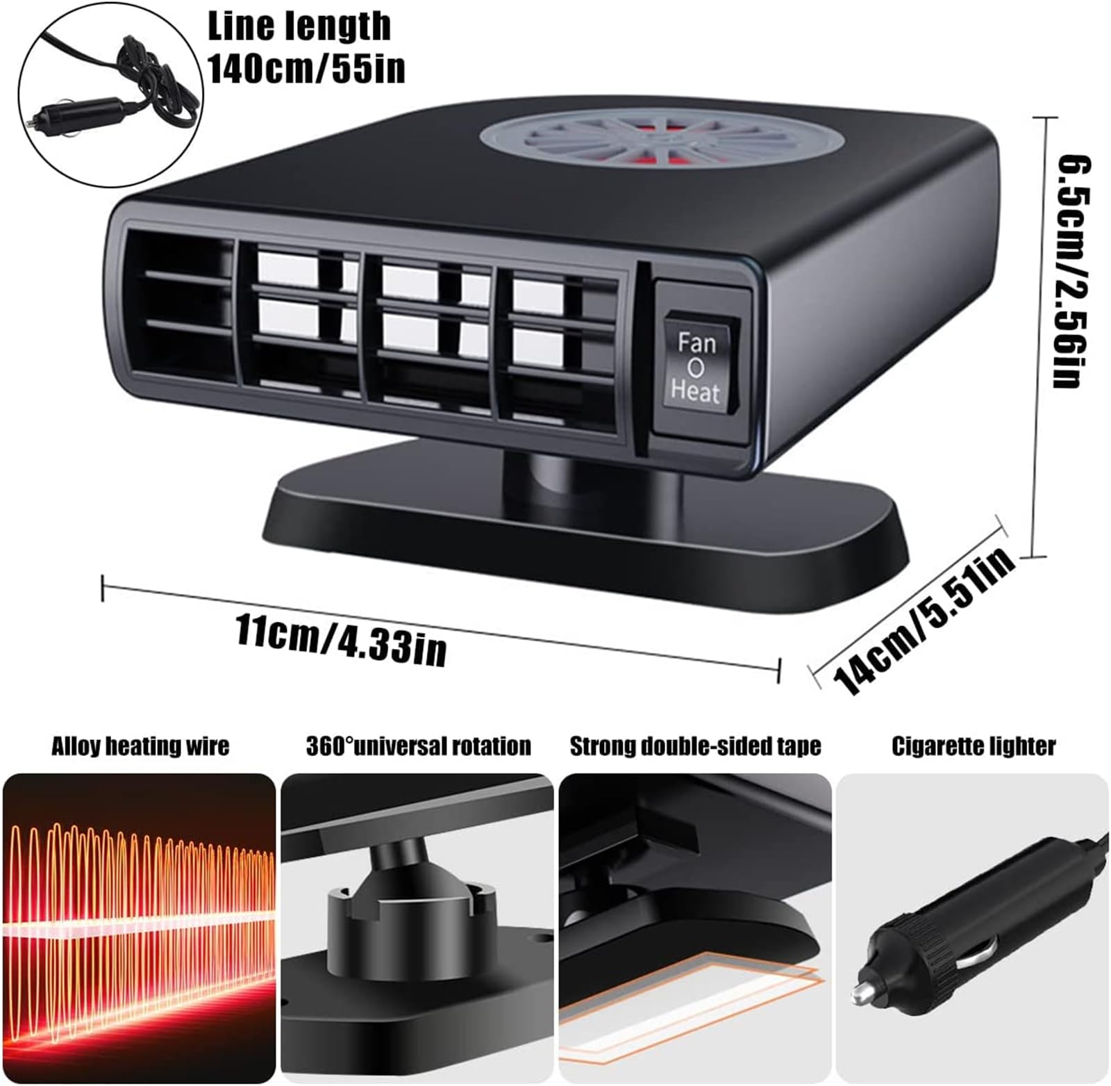 Réchauffeur De Voiture, 12V 120W 2 En 1 Portable Chauffage De Voiture Degivreurs Pour Pare Brise Auto Avec Prise Allume Cigare Et Base Rotative A 36 99174917