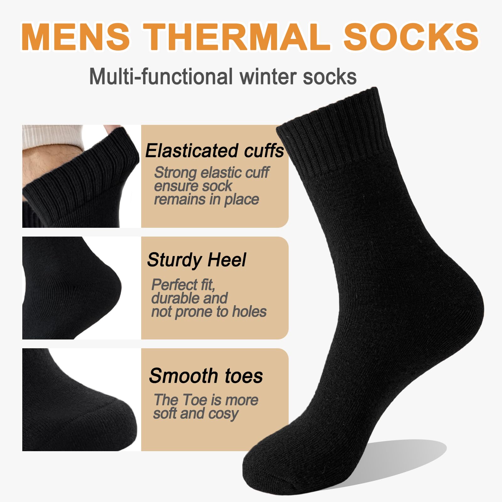 MOSOTECH Calze Termiche Uomo, 5 Paia Calzini Uomo Invernali in Spugna, Calzini Caldi per Lavoro, Casuale, Trekking, EU 39-45