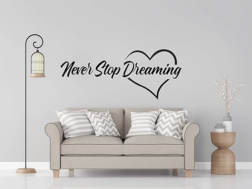 Never Stop Dreaming - Calcomanía grande para decoración de pared, color negro, 48 x 20 pulgadas
