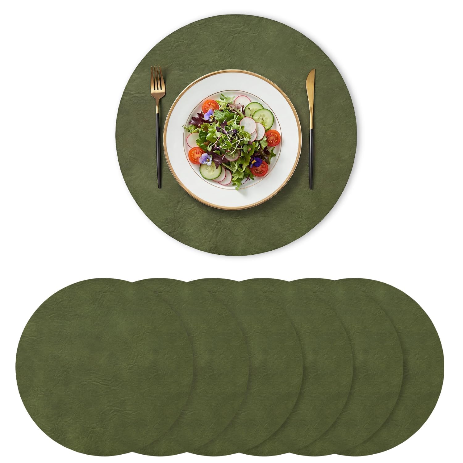 Artoid Mode Olive Green Faux Leather Christmas Placemat Round 38cm Set of 6