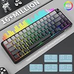 ATTACK SHARK X66 Wireless Mechanical Gaming Keyboard with Knob,Tri Mode USB-C/BT5.0/2.4G Gasket Mounted 60% RGB Gaming Keyboard, Side Printed PBT Keycap,Hot Swappable Strawberry Switch(Moonlight)