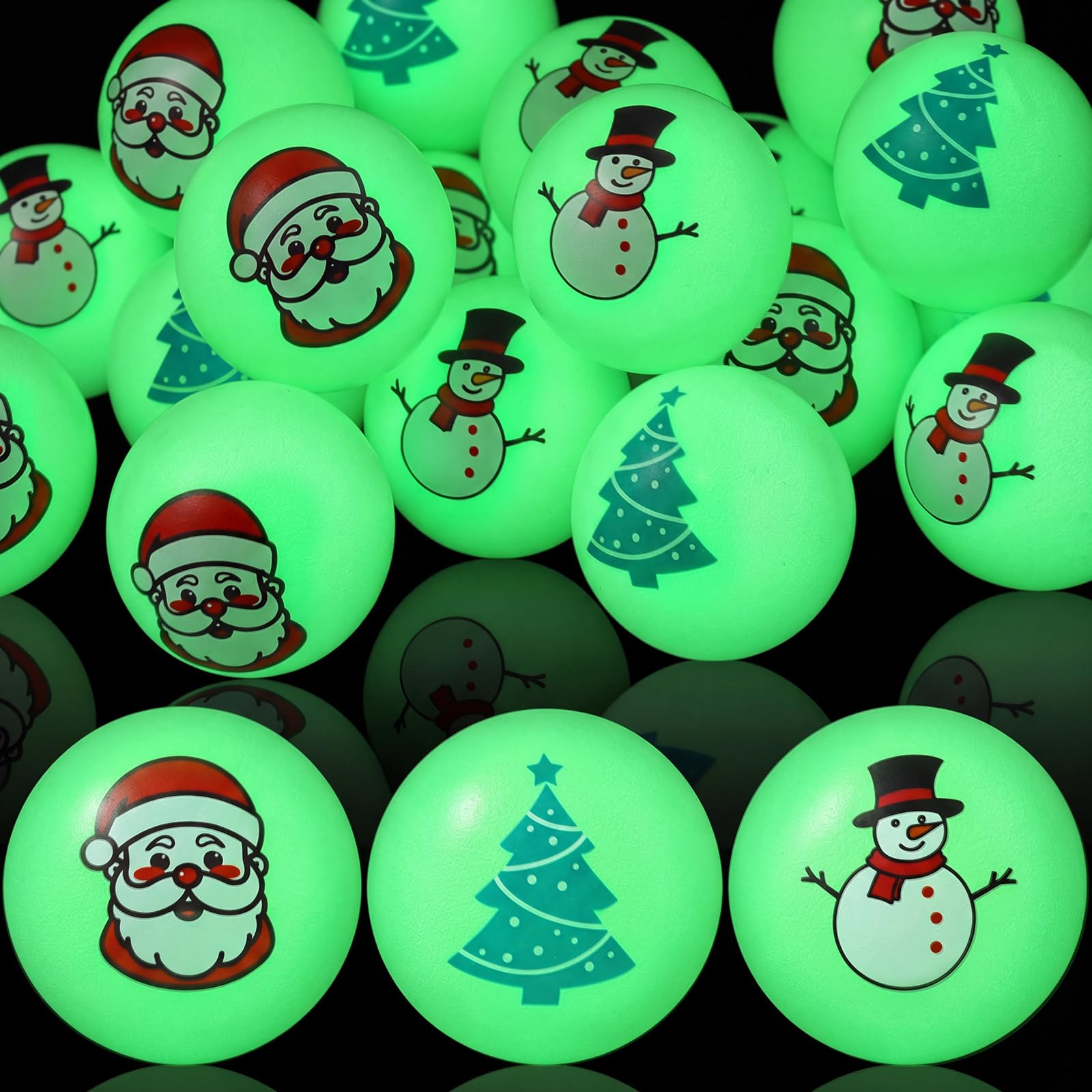 Soulchen 24 Pcs Christmas Glow in the Dark Table Tennis Santa Plastic Balls 1.57" Luminous Table Tennis Snowman Christmas Tree Ball Bulk Indoor Outdoor Party Games Toys for Adults Cat Pet Play