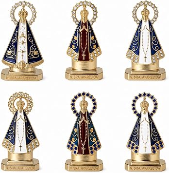 6 PCS 2" H Mini Nossa Senhora Aparecida Figurines, Our Lady of Aparecida Mini Statue Set, Nossa Senhora Aparecida para Carro, Home Altar, Catholic Gifts 2"x1"x0.6"