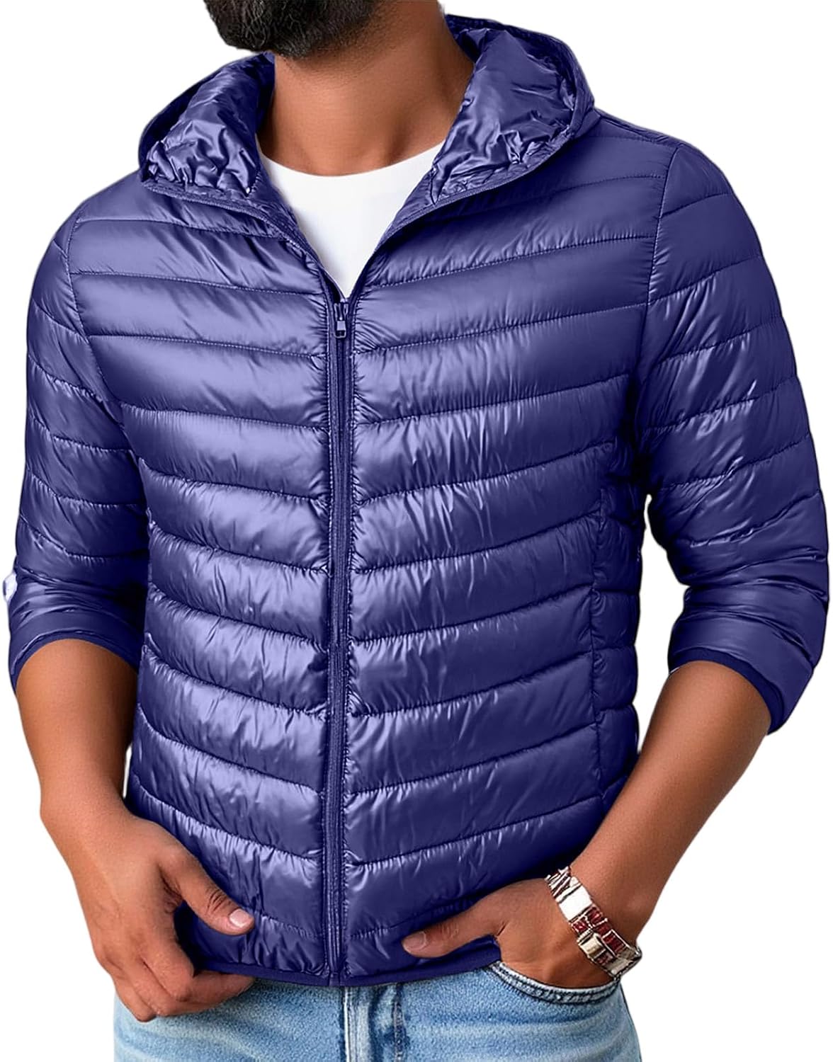 Ymosrh Men's Lightweight Puffer Jacket Insulated Quilted Coat for Outdoor Travel Hiking, M-3XL
