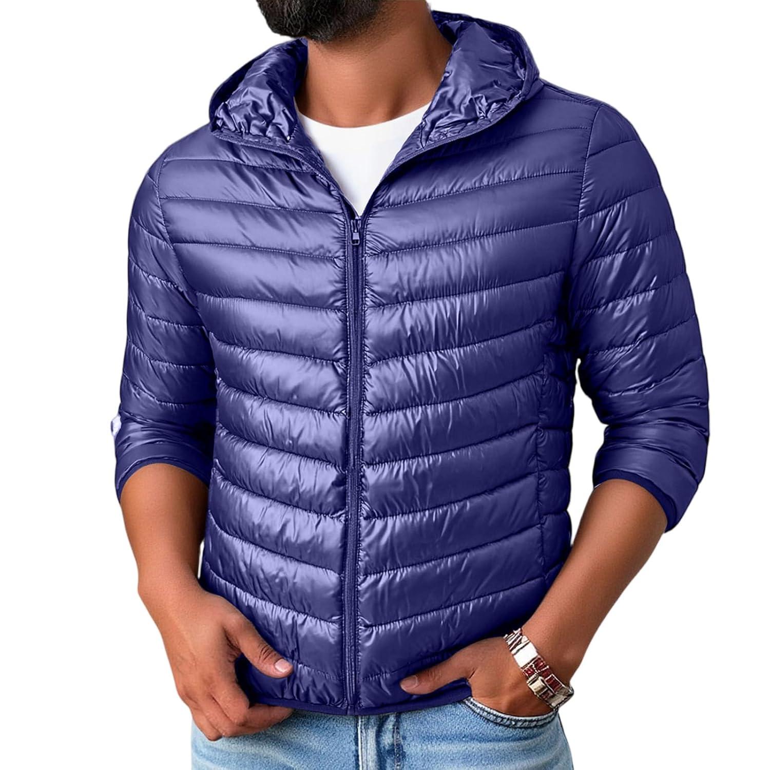 Ymosrh Mens Lightweight Puffer Jacket Insulated Quilted Coat for Outdoor Travel Hiking M-3XL