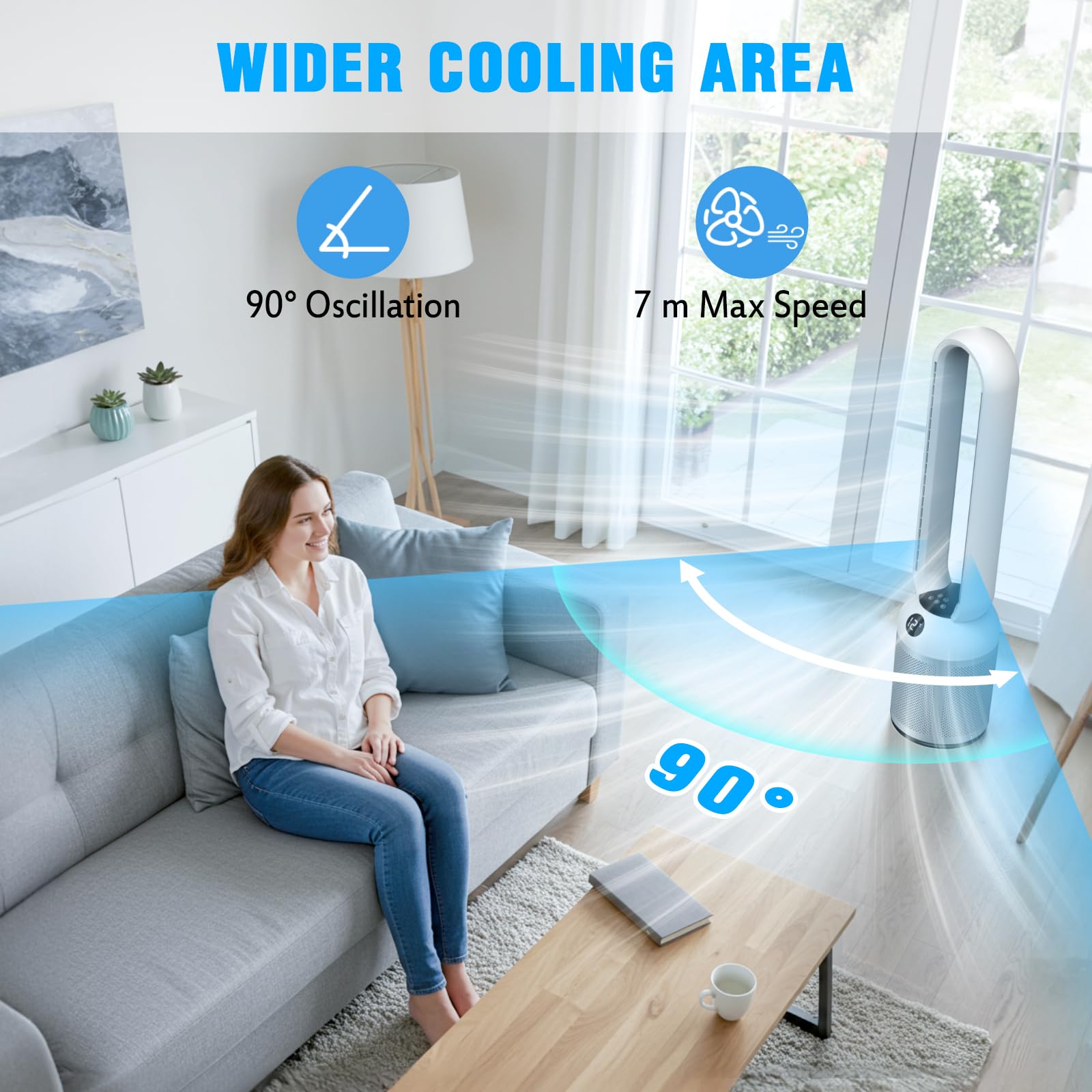 YAZEKY Turmventilator sehr Leise, 24 Stufen Ventilator Energiesparend DC Motor mit Fernbedienung, 12H Timer, 99cm 90° Oszillation Ventilator für Schlafzimmer Büro (Silber)