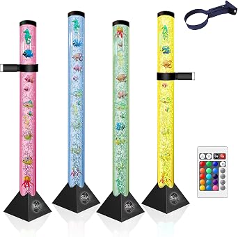 4FT Sensory LED Water Bubble Fish Tube Floor Lamp with Wall Bracket |16 Color Options, 4 Modes, Adjustable Brightness, Auto Shut-Off, Fake Fish Tank | Artificial Aquarium with Moving Fishes