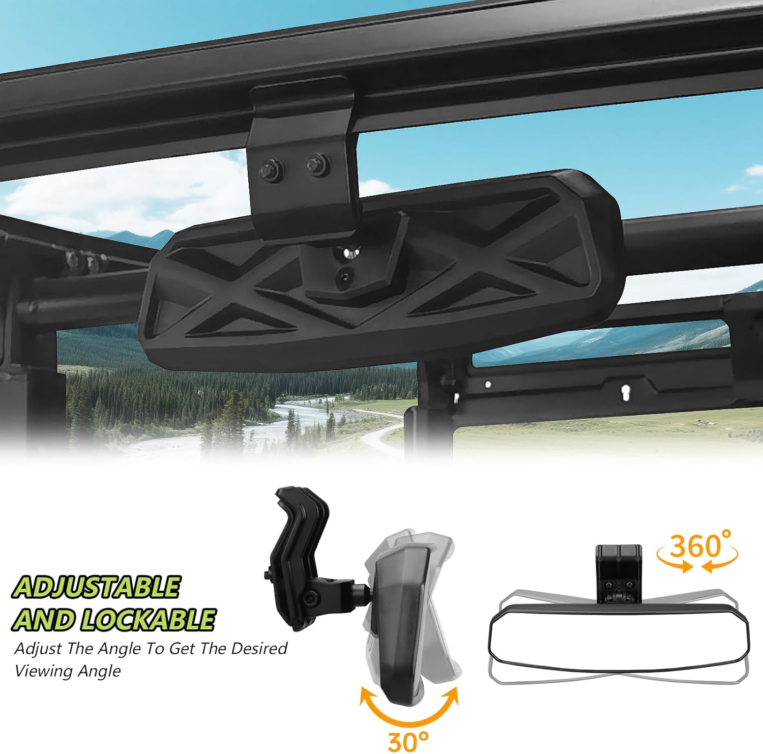UTV Rear View Mirror Compatible with Can Am Defender HD10 HD9 HD8 HD7 HD5,Polaris Ranger 500 570 900 XP 1000 XP/Crew, No Drilling Modification, Easy Installation, Clear and Large Field of View