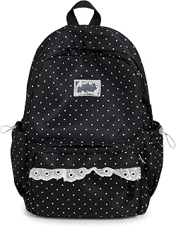 Polka Dot Backpacks Cute Backpack with Lace (Black) | Coquette Aesthetic Backpack Large Laptop Daypack Cute Lace Backpacks for Classes travel