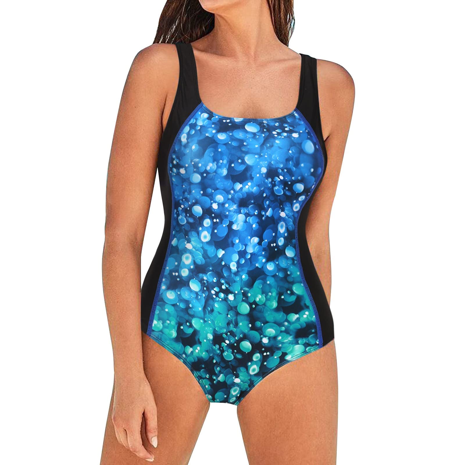 Women's One Piece Swimsuit Square Neck Tummy Control Swimwear Bathing Suit Tummy Control Swimming Costume UK Sale Clearance