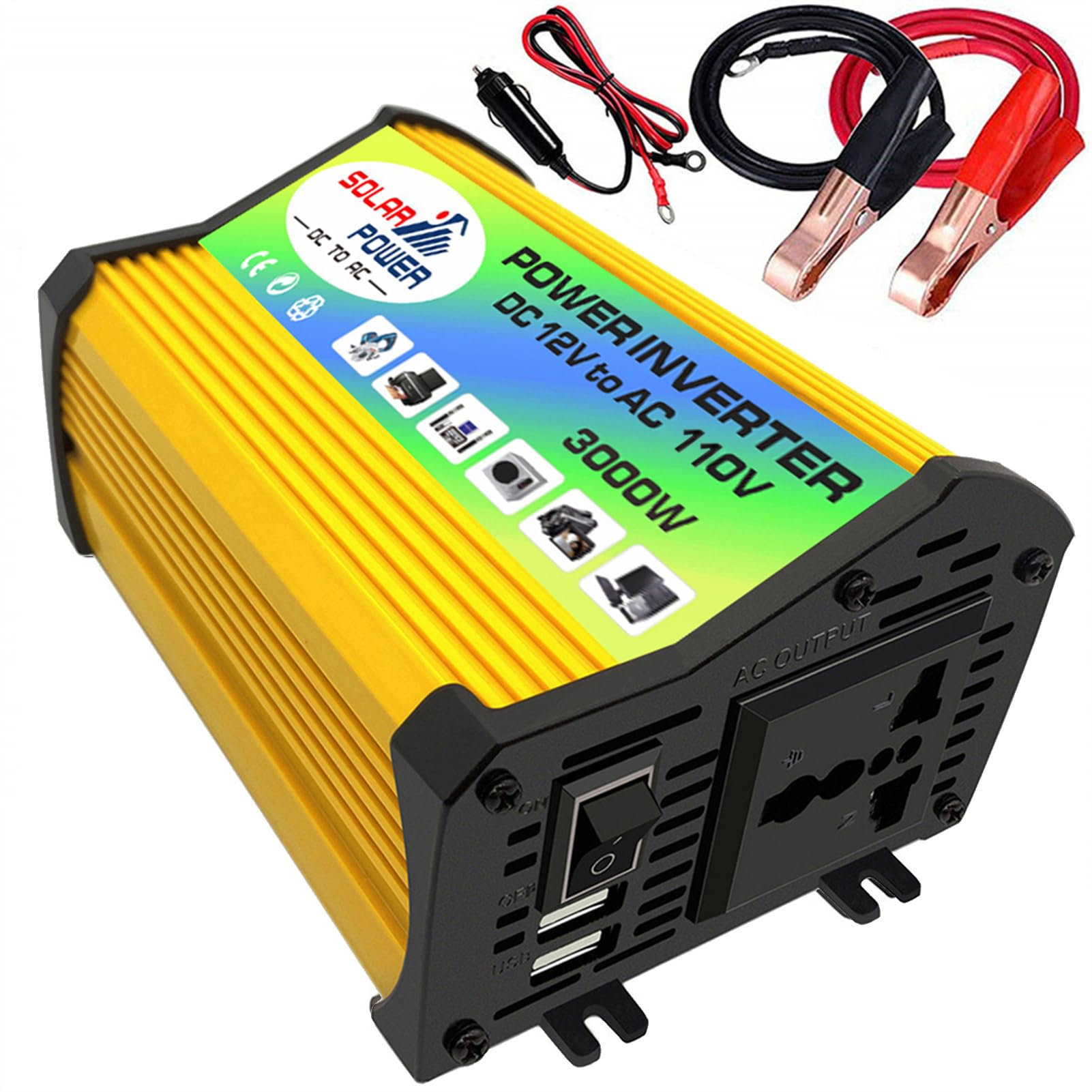 Kit de panel solar con inversor - Kit de panel solar y controlador | Combinación de inversor solar, cargador 30 A, inversor de 3000 W, carga y descarga inteligente, panel solar de 18 W.