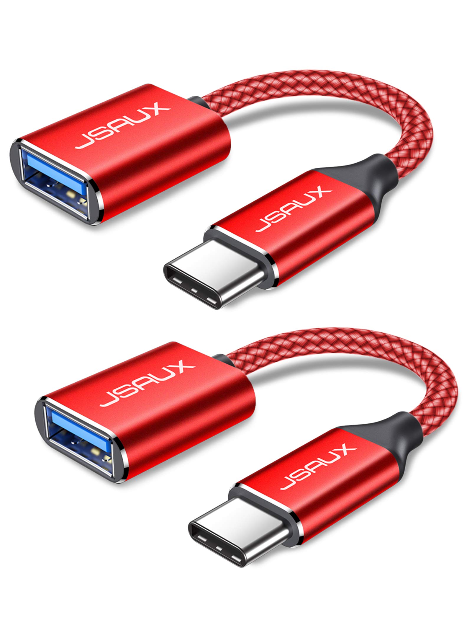 JSAUX USB C auf USB 3.1 Adapter [2 Pack] OTG Typ C Adapter Kabel Kompatibel mit Samsung Galaxy S20 S10 S9 S8 Plus Note 10 A5 2017,Huawei P30 P20 Lite Mate 30 20 Pro,MacBook Pro 2018/2017/Air 2018 Rot