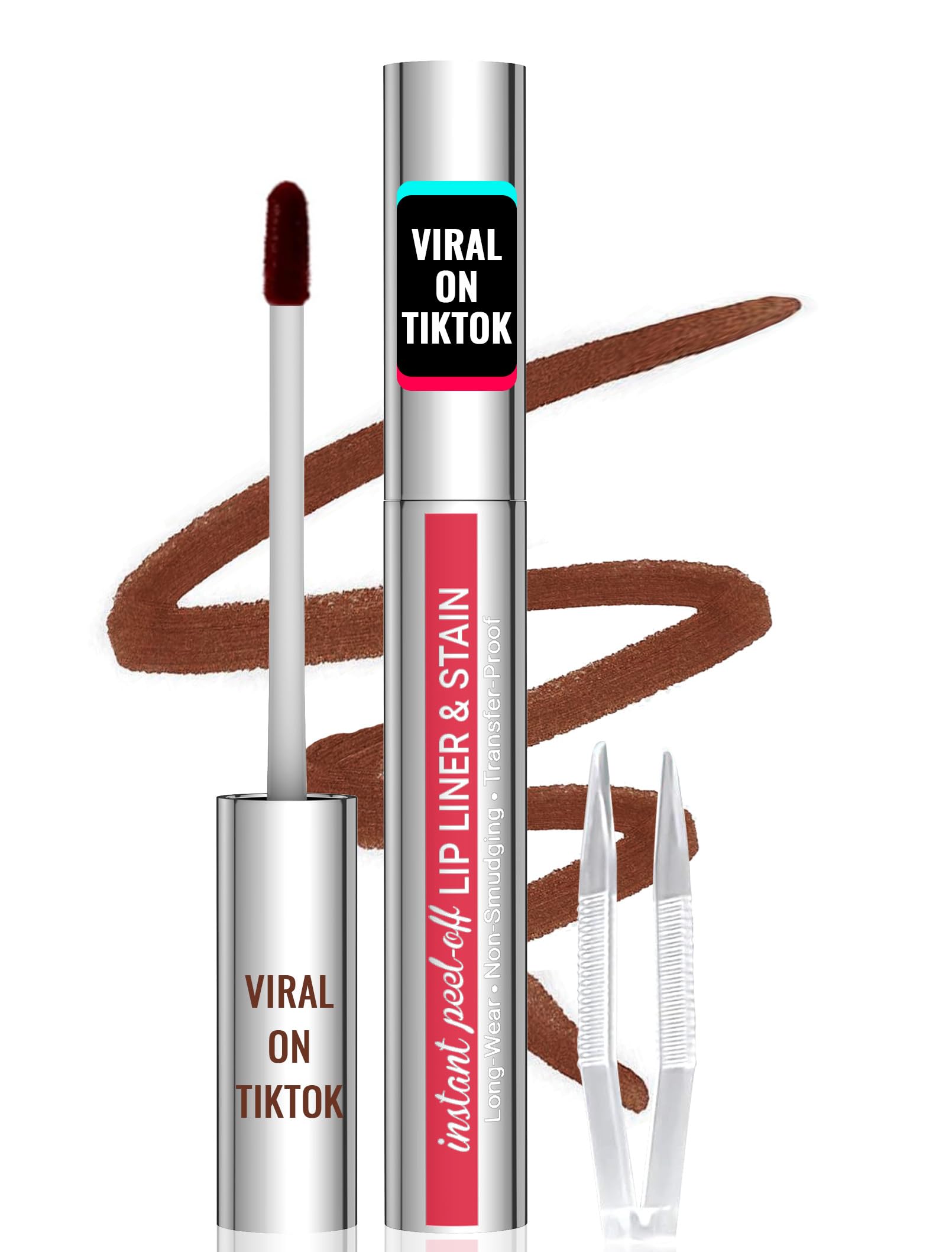 Lip & Stain - Natural Long Lasting Liner & Stain, Peel Off with Tweezer, Waterproof, Easy to Use, Stay On All Day, Coffee