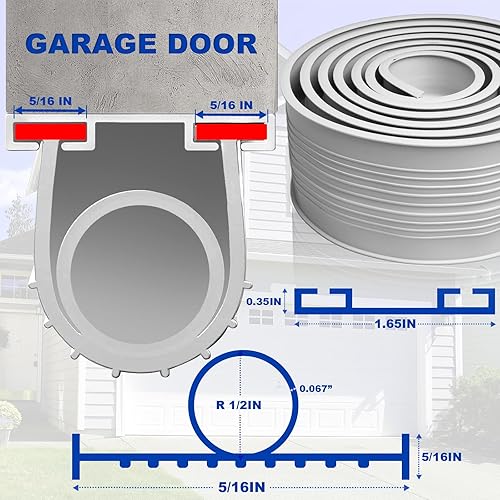Miniatura 3 de DGSL Sellos de goma para puerta de garaje, tira de sellado de repuesto, universal resistente a la intemperie (gris, 16 pies)