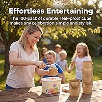 Vista 6 de Lyellfe Paquete de 100 cuencos desechables para helado, 8 onzas, cuencos de papel kraft resistentes con tapas, recipiente de sopa para postre