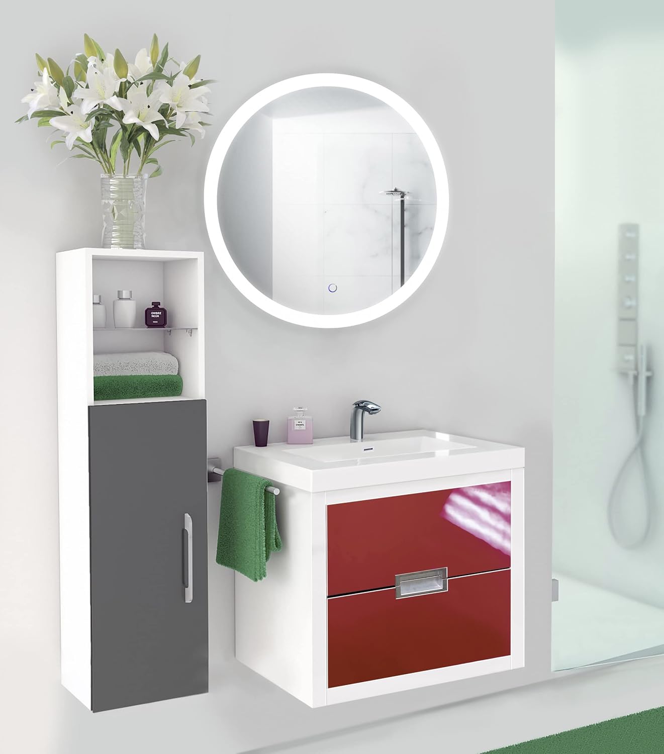 Krugg LED Bathroom Round Mirror 32 Inch Diameter | Lighted Vanity Mirror Dimmer & Defogger | Silver Backed Glass | |