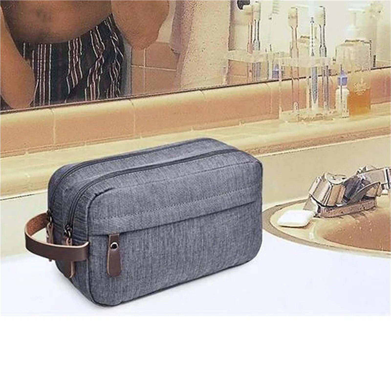 Borsa cosmetica casual in tela con manico, da viaggio, for uomo, for lavare, rasare, for donna, for riporre articoli toeletta, impermeabile, organizer Beauty Case da Viaggio(Black)