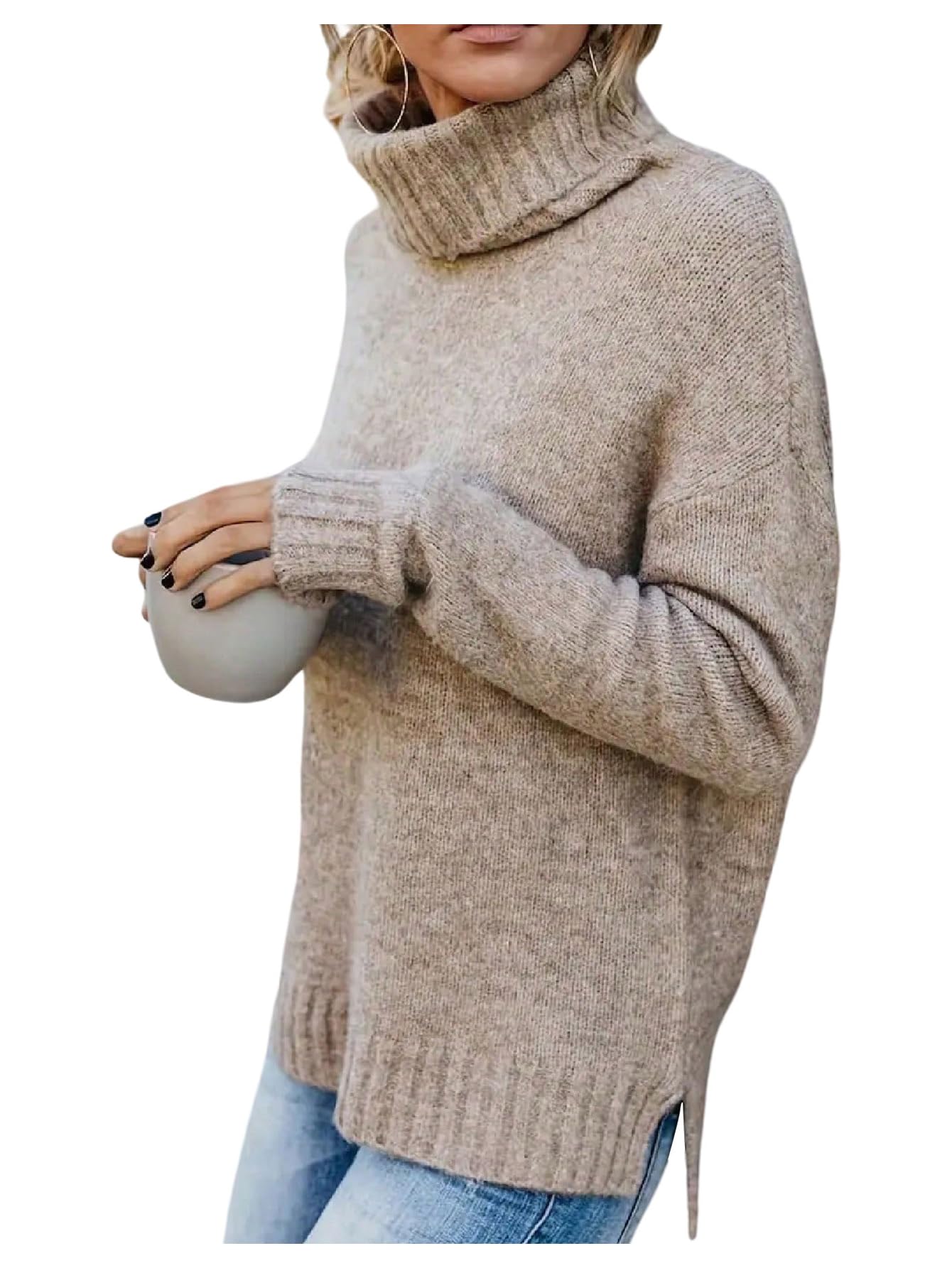 Floerns Womens Turtleneck Sweaters Long Sleeve Knit Fall Outfit Winter Pullover Tops