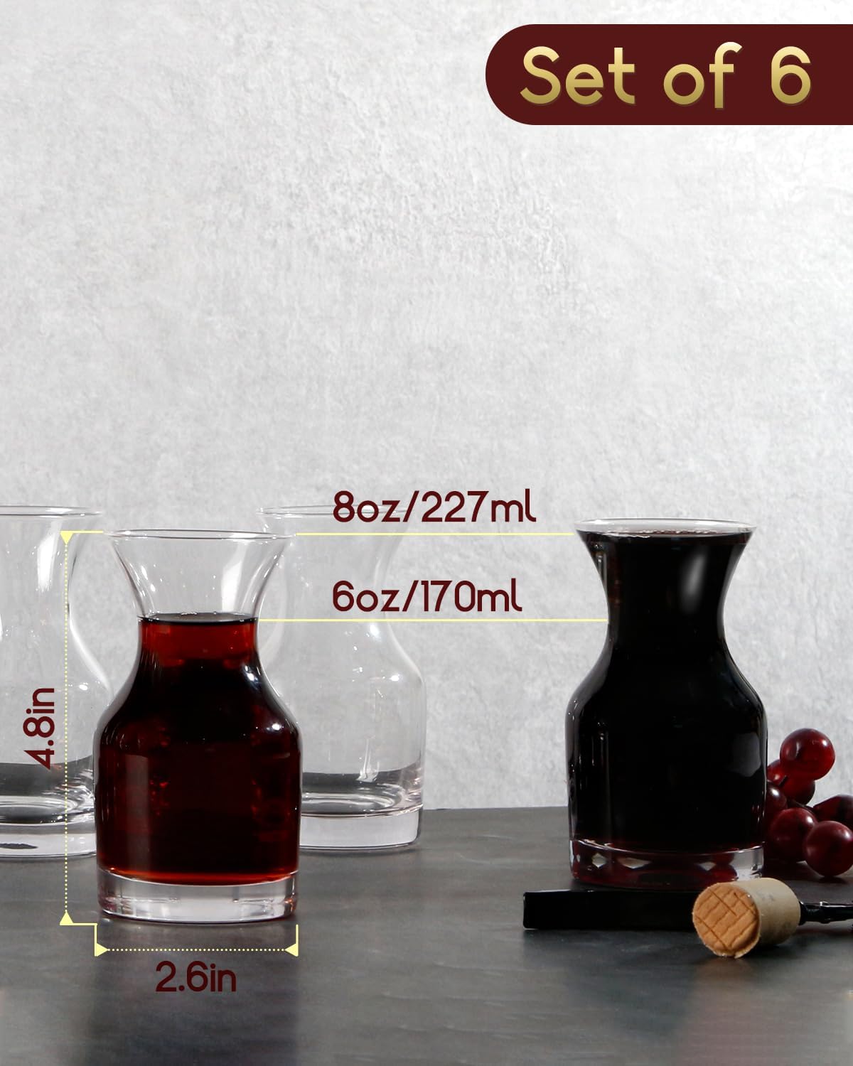 NUTRIUPS 8 oz Mini Wine Carafe, Hand-blown Individual Decanters, Set of 6 Single Serving, Small Glass Carafes Set - Image 2
