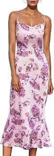 BeryLove Women Summer Floral Mesh Wedding Guest Cocktail Spaghetti Strap Dress