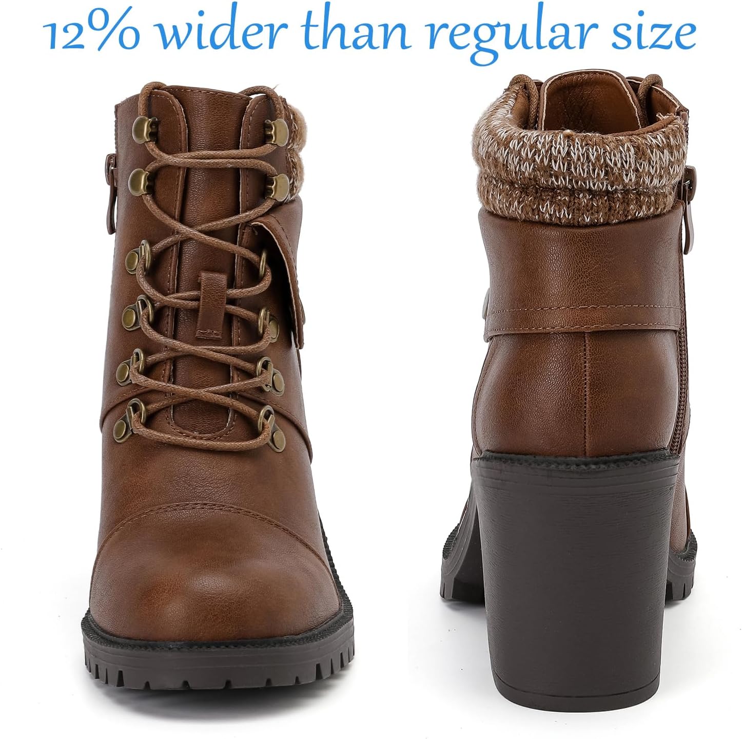 Luoika Women's Wide Width Combat Boots - Extra Wide Width High Heel Side Zipper Slouchy Ankle Boots Short Booties. - Image 4