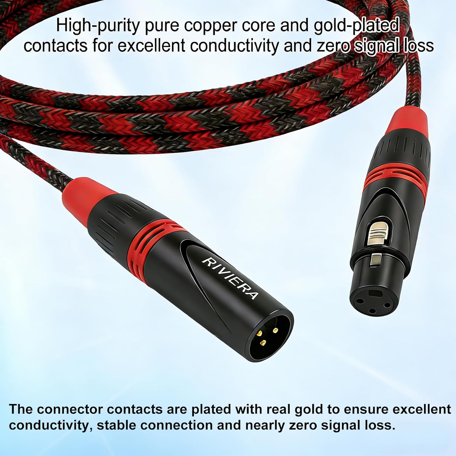 RIVIERA 6Ft 1.8M Ultra-Slim XLR 3Pin Male to Female DMX Cable – Pure Copper, Gold-Plated, Tangle-Free & Durable for Musical Instrument Audio Devices and Stage Lighting 4 Pack