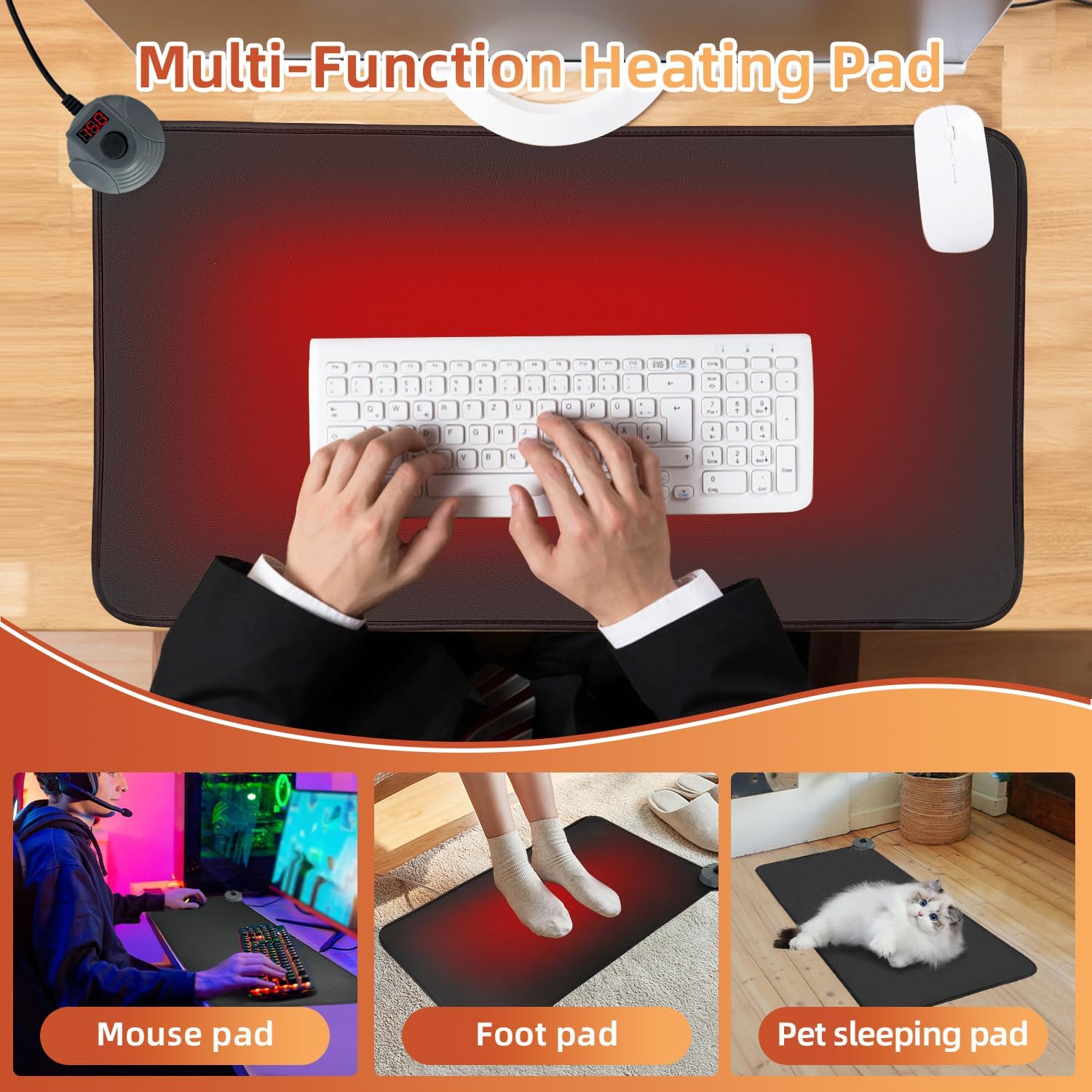 MyPlace Heated Mouse Pad - Heated Desk Mat with 8 Levels Heating & 3 Hours Auto Shut-Off - 31.8”x 17.3”Large Safe Desk Mat Hand Warmer for Home Office Work(Black)