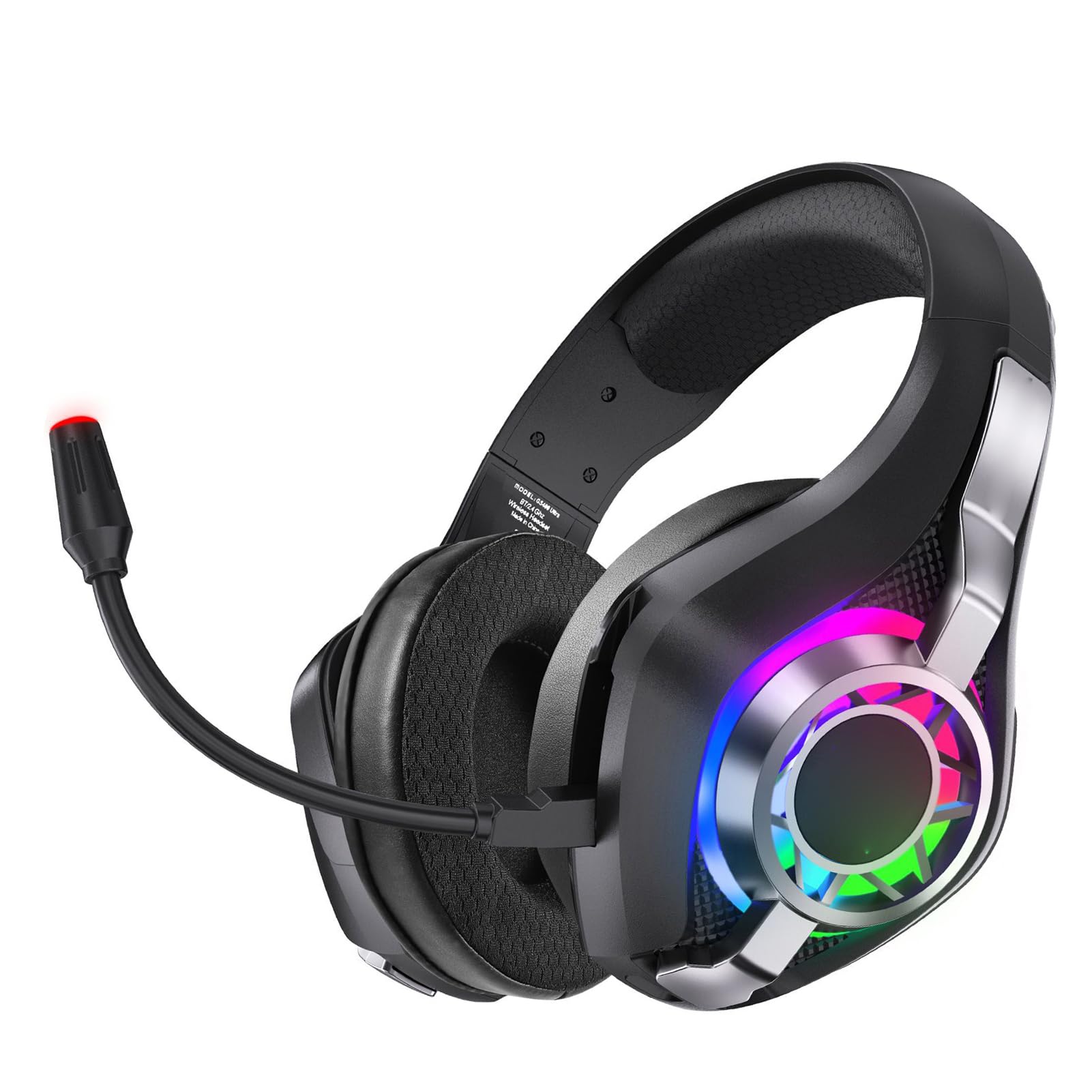 Dpofirs Cuffie da Gioco Wireless, Auricolari over Ear RGB, Audio Surround 7.1, Microfono con Cancellazione del Rumore, Bassa Latenza for PC Portatile (BLACK)