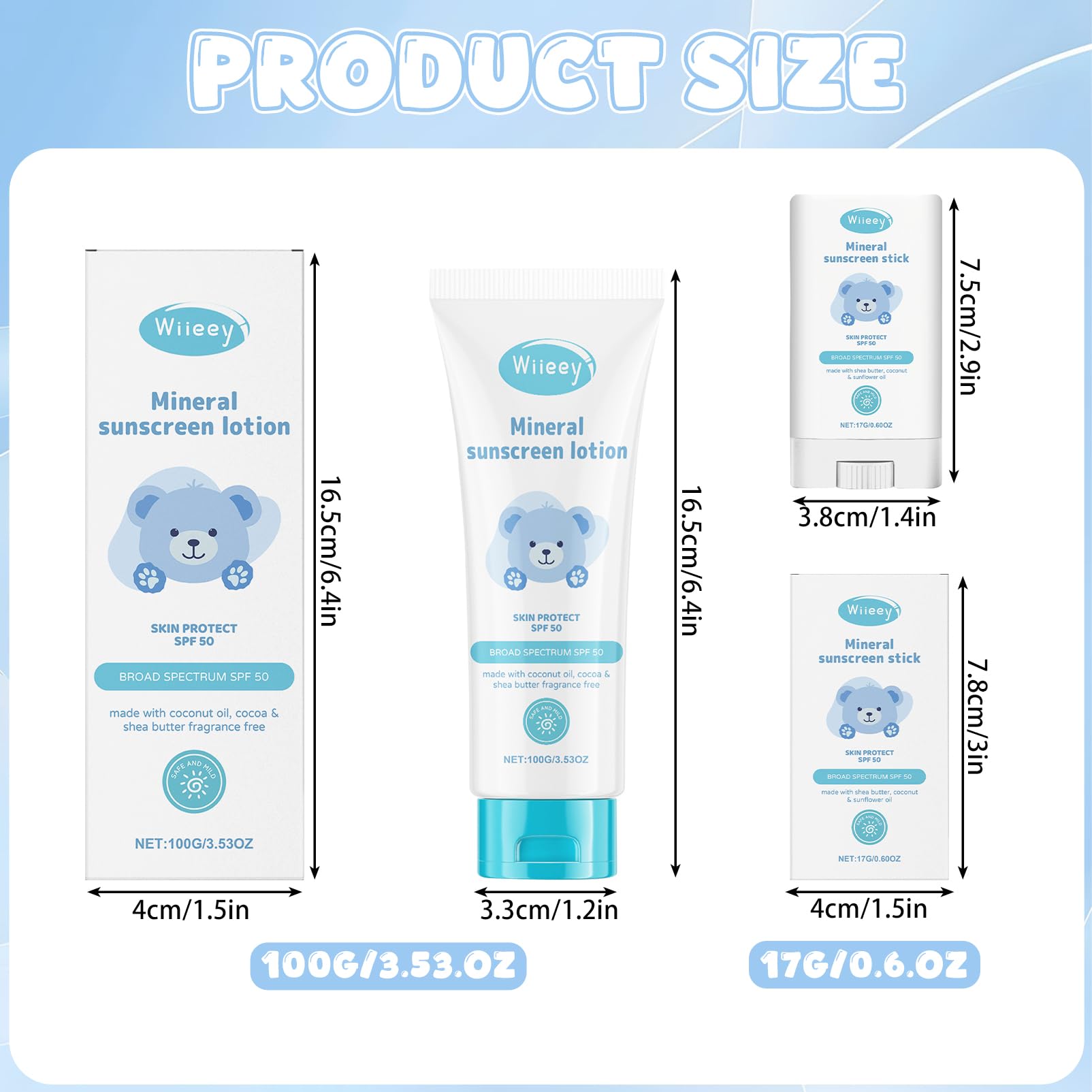 Creme Solaire Bebe & Enfant SPF50+ 100g + Stick Solaire Enfant 17g, Crème Solaire Minérale Kids, Protection UVA & UVB, Lait Solaire Bébé, Résiste à L'Eau, Vegan, Sans Parfum, Pour Bébé, Kids