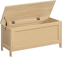 HOOBRO Large Storage Bench Toy Chest, Faux Rattan 39.4" Organizer with Safety Hinge, Sturdy Natural Wood for Living Room Bedroom NL101CW01