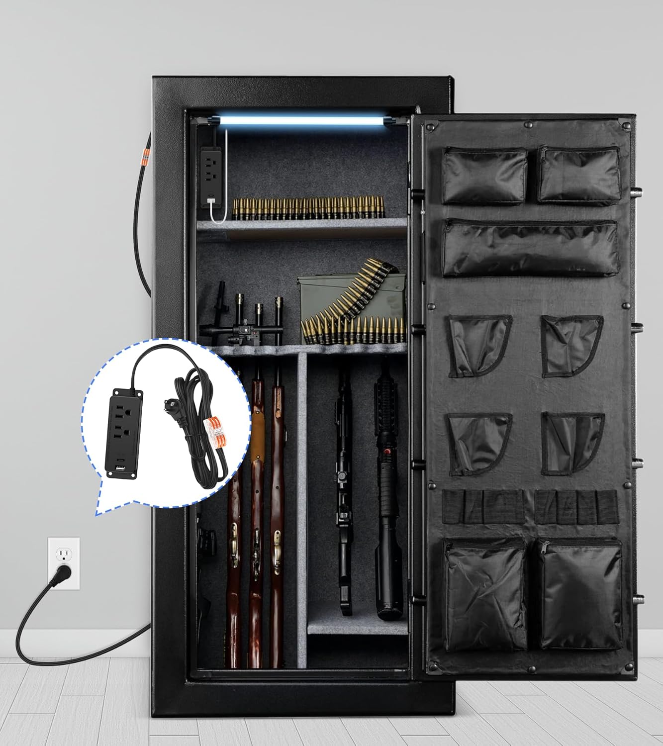 Gun Safe Power Outlet Kit, Gun Safe Accessory Electrical Outlet with USB C Port. Hidden Drawer Outlet Accessories for Interior Dehumidifiers and Lights (6FT)